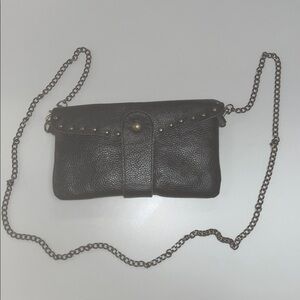 Nala Russo Black Leather Crossbody Bag with bronze color metal studs & chain